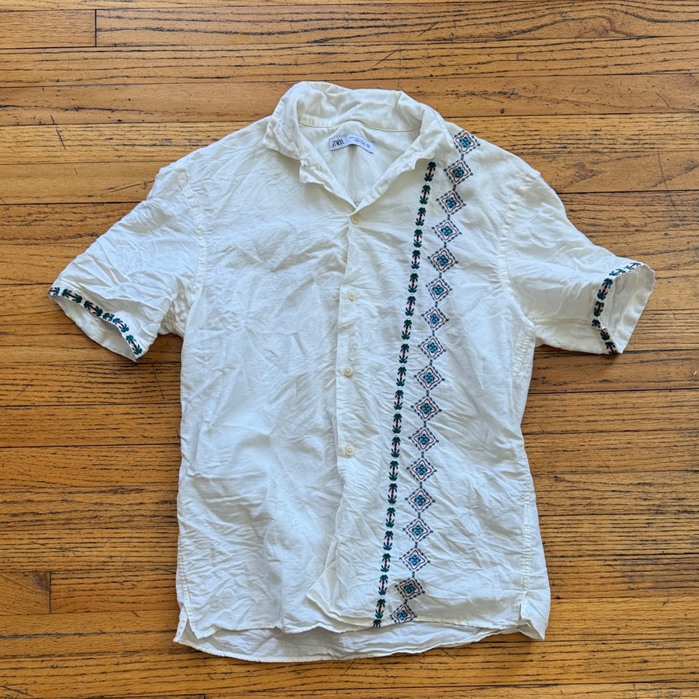 Zara Cream Embroidered Casual Shirt